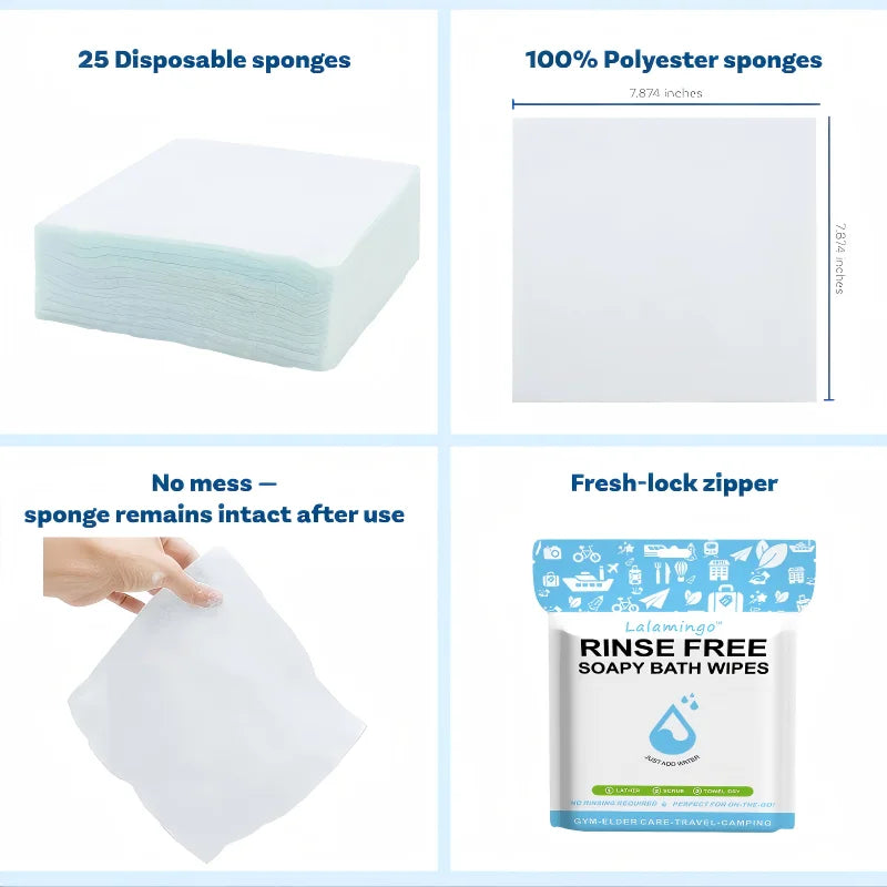 25-Pack Rinse-Free Disposable Bathing Wipes | Gym & Camping