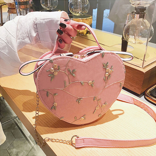 Womens Lace Heart Crossbody Bag PU Leather Shoulder Purse Fashion Handbag with Chain Strap for Valentine Gift 21x17x6cm Peaceful Pleasures Health and Wellness