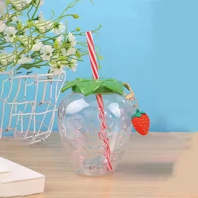 8PCS Strawberry Cups with Lids and Straws Reusable Cute Drinking Cups Strawberry Water Bottles for Hawaiian Summer Party Peaceful Pleasures Health and Wellness Cups with Chain 0.5L