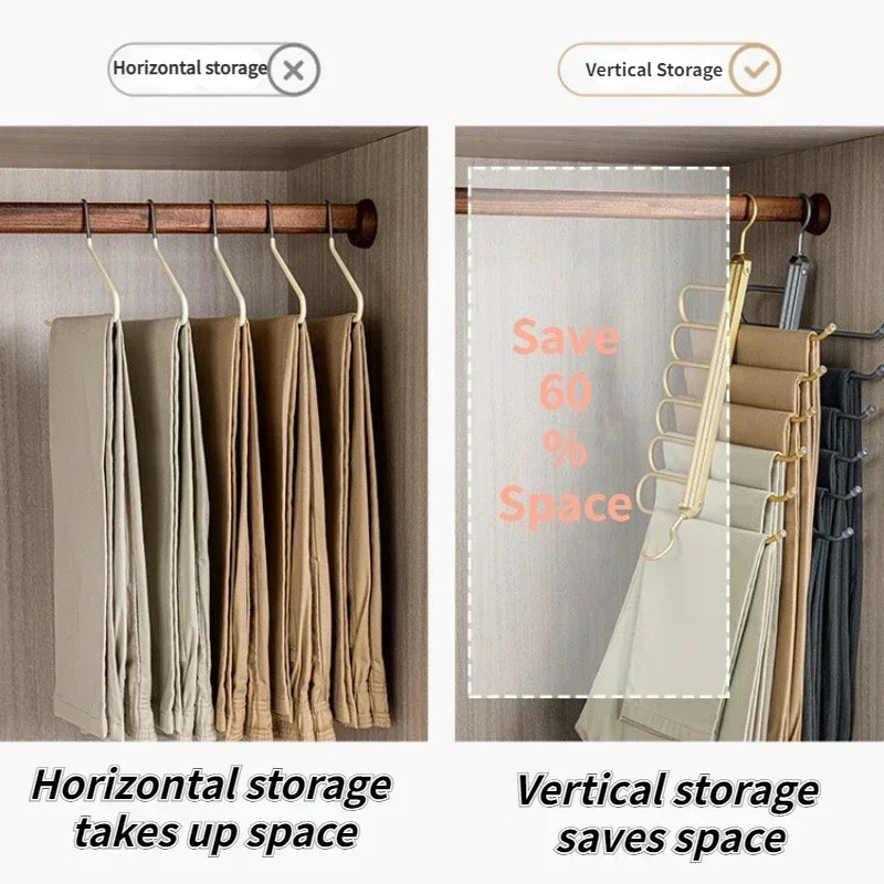 6-in-1 Telescopic Folding Pants Hanger | Space-Saving Closet Organizer for Trousers, Ties & Scarves