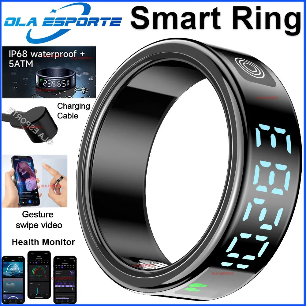 2026 Smart Ring with Touch Display Screen, Wireless Charging, Health Manager, 5 ATM Waterproof For Men Women Smart Rings R12 R08 Peaceful Pleasures Health and Wellness Black Cable A 12