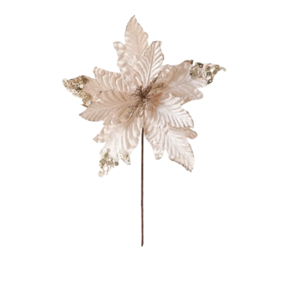 25cm Christmas Poinsettia Glitter Artificial Flower | DIY Wreath