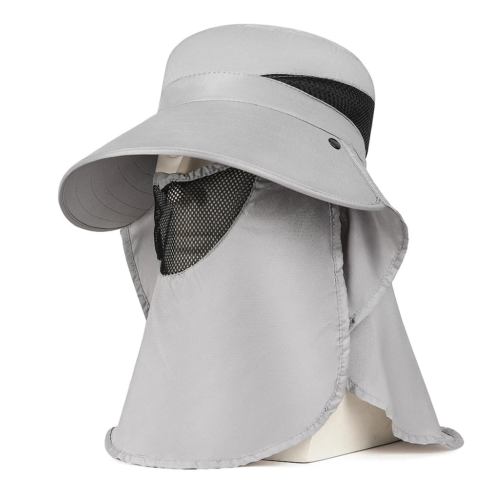 Outdoor Climbing Sun Protection Face Mask Fishing Hat Summer Autumn Casual Sunshade Hat With Face &Neck Protection Sunscreen Peaceful Pleasures Health and Wellness Light Gray