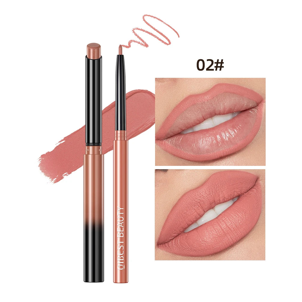 QIBEST 2pcs Lipstick Lipliner Pen Set Matte Velvet Lip Liner Pencil Contour Makeup Sexy Red Lip Stick Long Lasting Cosmetics Peaceful Pleasures Health and Wellness 02