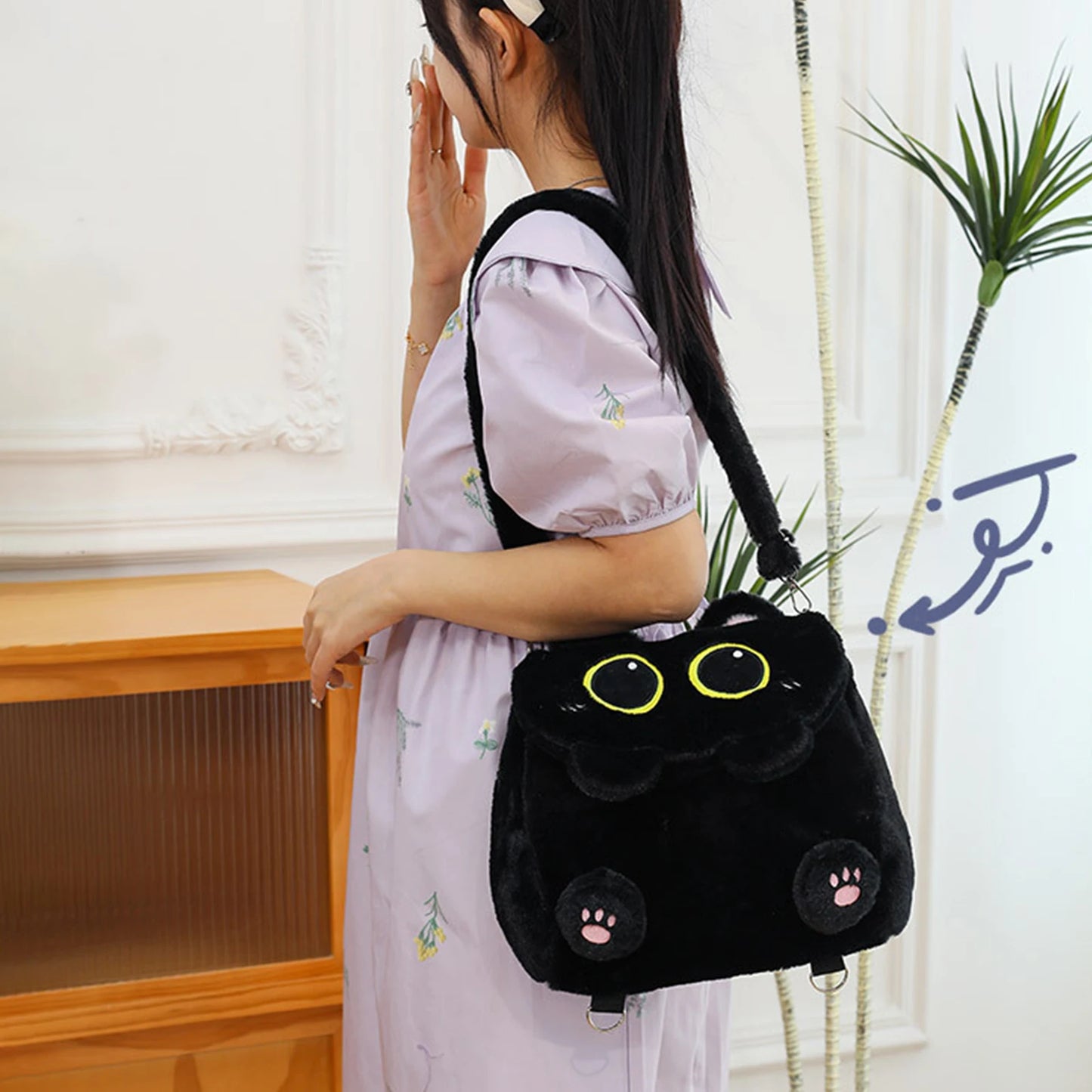 Black Cat Plush Backpack for Girls Cute Kitten Design Large Capacity Lightweight School Bag for Students Travel Daily Use Peaceful Pleasures Health and Wellness