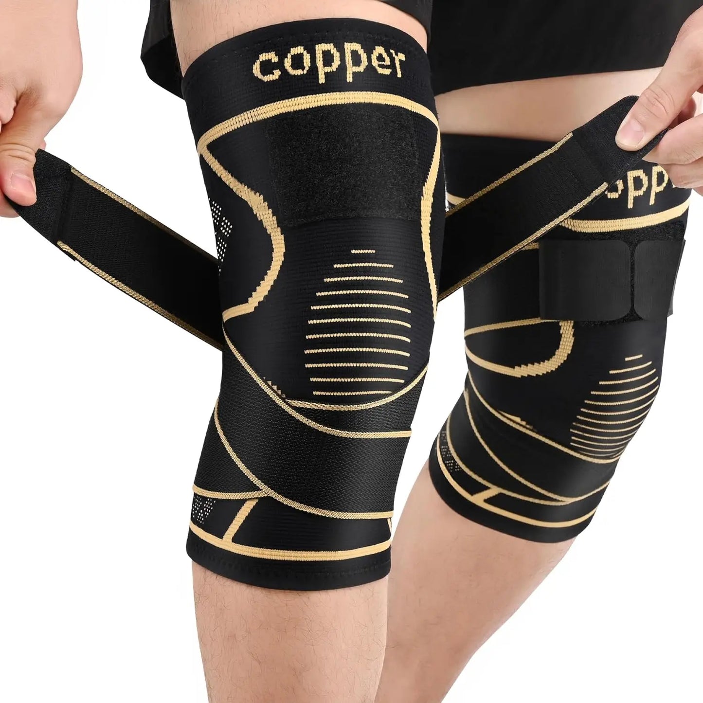 Copper Knee Braces with Strap for Knee Pain Women and Men， Joint Pain Relief, Knee Support for Working, Running, Weightlifting Peaceful Pleasures Health and Wellness S
