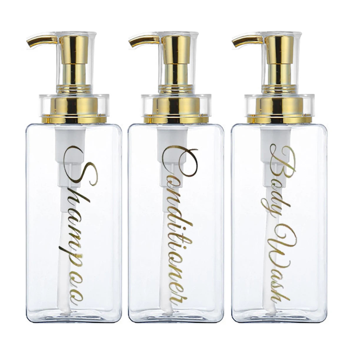 Bathroom Shower Dispenser Shampoo and Conditioner Dispenser with Gold Pump16.9oz Empty Shower Bottles for Bathroom Peaceful Pleasures Health and Wellness Clear