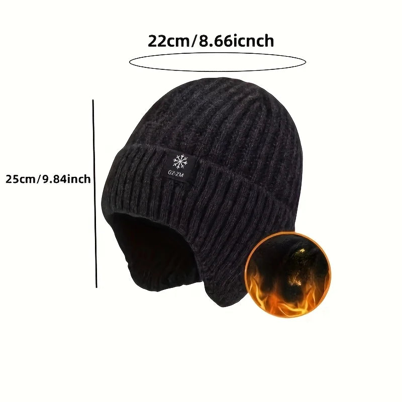 Men's Faux Fur Lined Beanie with Ear Flaps | Winter Knit Hat