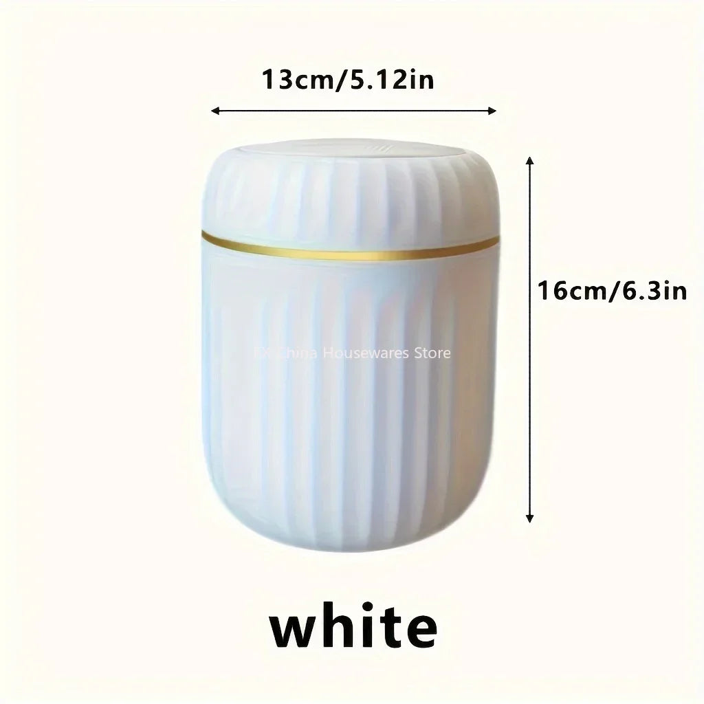 Mini Desktop Trash Can with Lid Elegant Plastic Waste Bin Portable Round Garbage Bin for Office Desk, Bedroom Vanity Peaceful Pleasures Health and Wellness