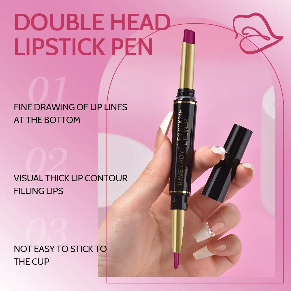 Rave Lady 2-in-1 Matte Lipstick & Lip Liner – 6 Colors