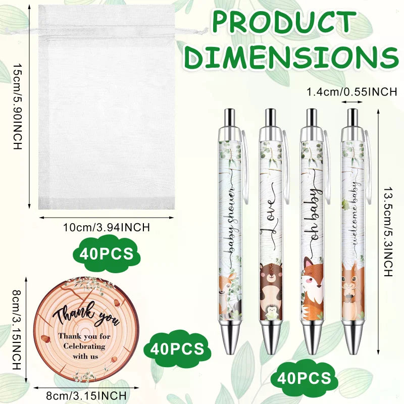 40 Baby Shower Favors – Animal Pens, Thank You Cards & Bags