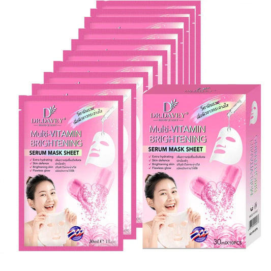 Multi Vitamin Brightening Facial Mask Facial Care Moisturizing and Tender Skin Easy to Absorb Daily Skincare 10 Pieces / Box Peaceful Pleasures Health and Wellness