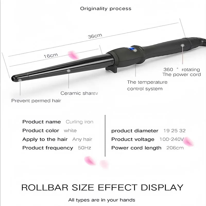 High Quality LCD Hair Waver Curler Conical Curling Iron Single Tube Ceramic Glaze Pear Flower Cone Electric Hair Curly Hair Peaceful Pleasures Health and Wellness