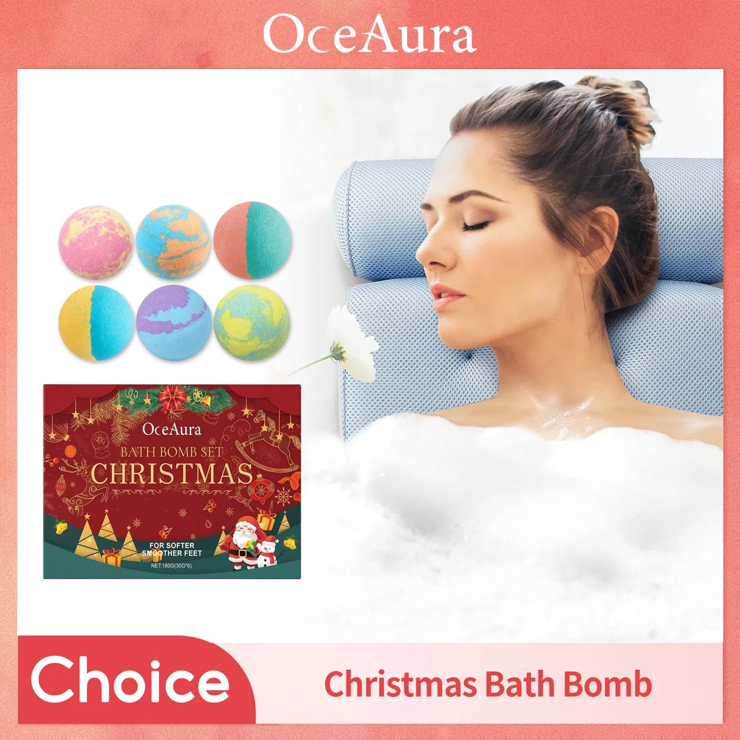 6-Pack Christmas Bath Bombs – Moisturizing Aromatherapy Salt Balls
