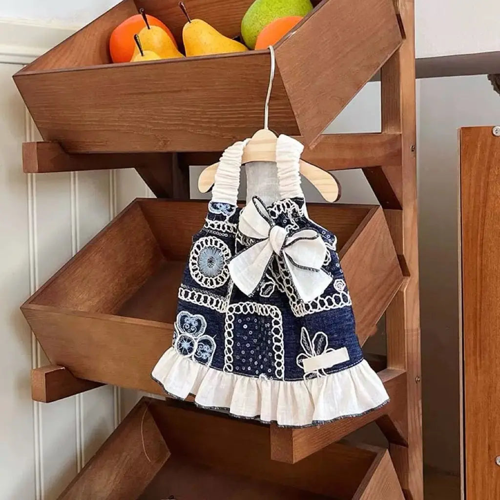 Pet Clothes Dog Cat Princess Small Spring Summer Thin Breathable Butterfly Princess Skirt Peaceful Pleasures Health and Wellness dark blue L