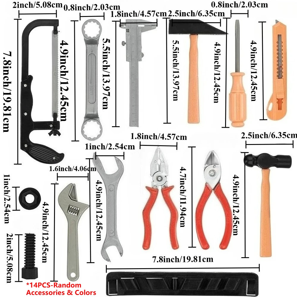 Kids 14-Piece Pretend Play Tool Set | Safe Plastic Toy Tools