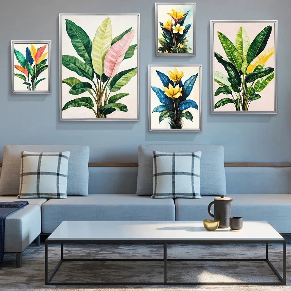 Tropical Plants Green Plants Golden Petals Aesthetic Posters Prints Modern Home Minimalist Style Decorative Art Canvas Painting Peaceful Pleasures Health and Wellness