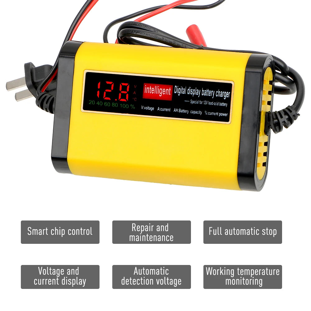 2A Fast Car Battery Charger 3 Stage Full Automatic LCD Digital for AGM GEL Lead Acid Battery Maintainer Peaceful Pleasures Health and Wellness