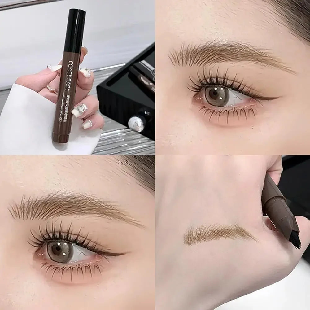 Multi-Fork Wild Eyebrow Pen,3D Waterproof Microblading Eyebrow Pen 4 Fork Tip Tattoo Pencil, Precise Natural Liquid Eye Brow Pen Peaceful Pleasures Health and Wellness 02 dark brown