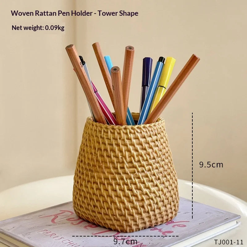 Hot Rattan Pen Holder Pen Holder for Desk Waterproof and Sturdy Pen Holder School Office Supplies Stationery Desk Organizer Peaceful Pleasures Health and Wellness tower type