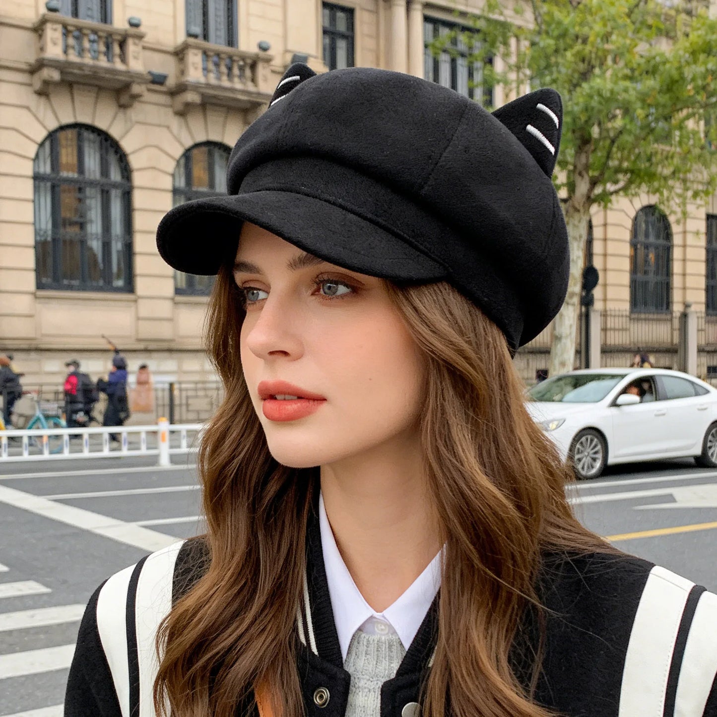 Fashion Beret Hat for Women, Cat Ear Painter Cap Solid Color Retro Octagonal Hat for Spring Autumn Casual Daily Outfits Peaceful Pleasures Health and Wellness