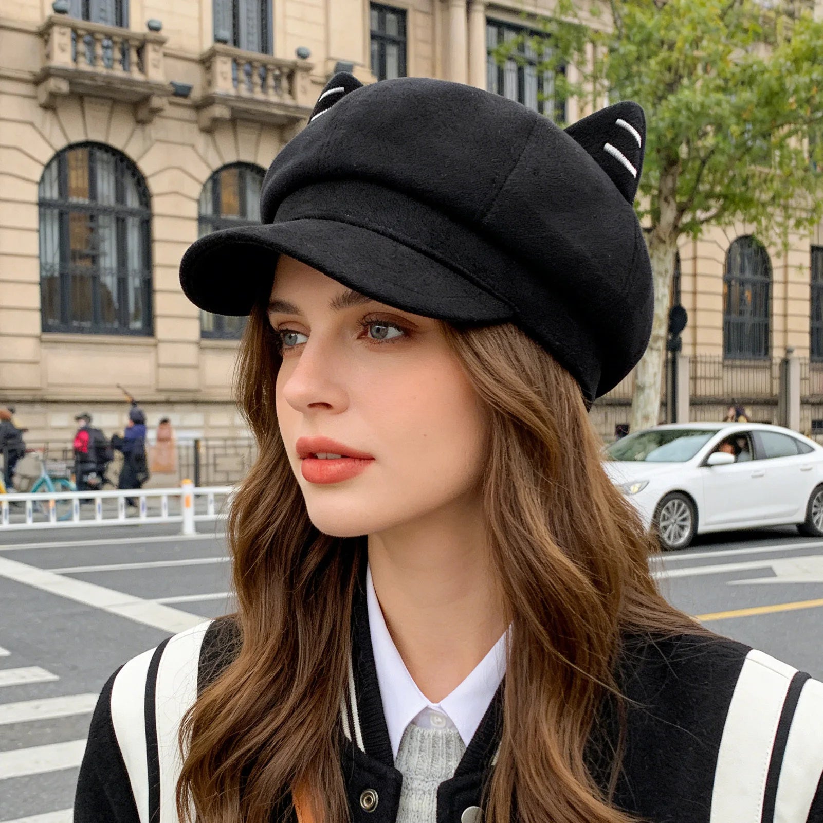 Fashion Beret Hat for Women, Cat Ear Painter Cap Solid Color Retro Octagonal Hat for Spring Autumn Casual Daily Outfits Peaceful Pleasures Health and Wellness