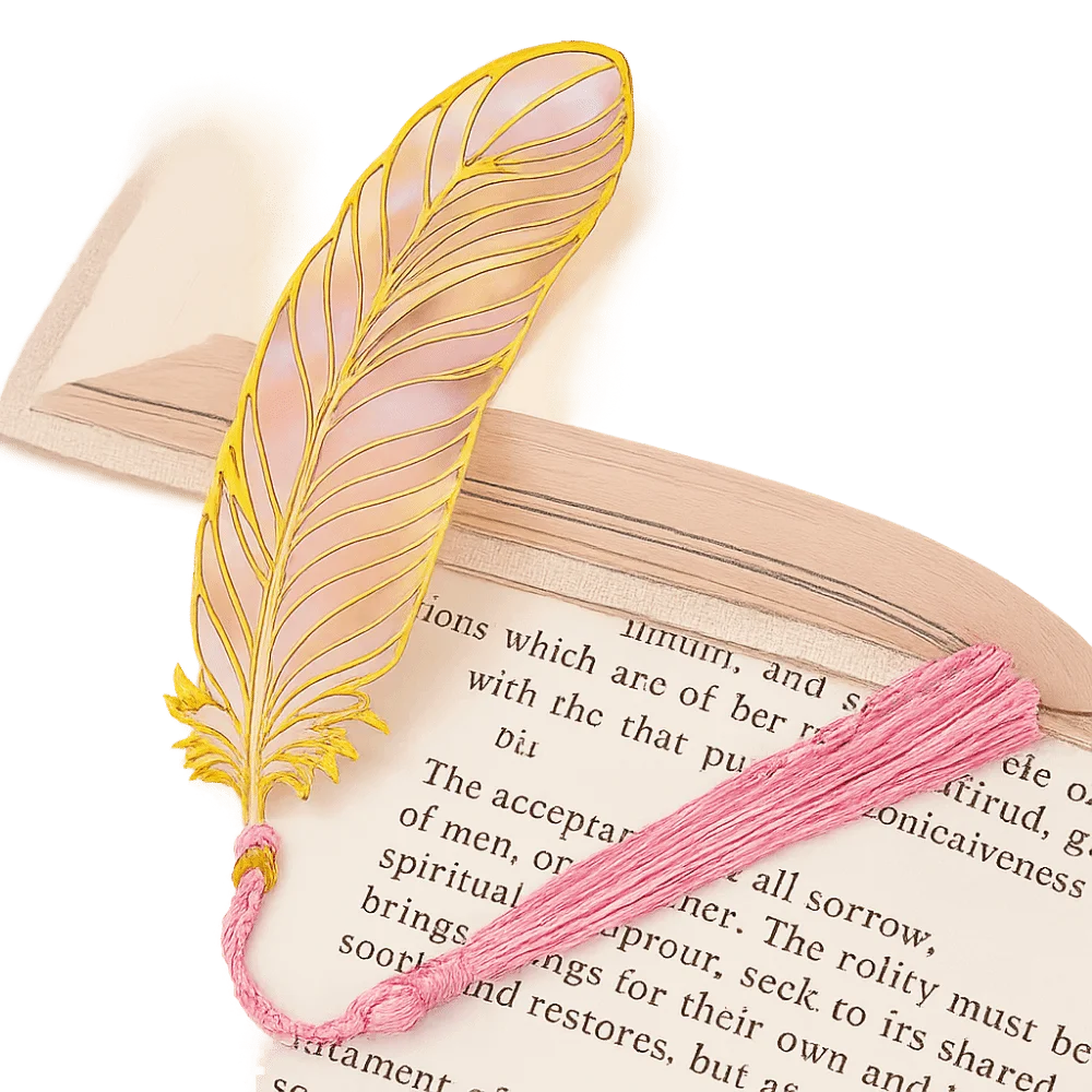Vintage Metal Bookmark Creative Feather Shape Peacock Feather Bookmark Sturdy with Chain Pendant Hollow Out Bookmark Peaceful Pleasures Health and Wellness