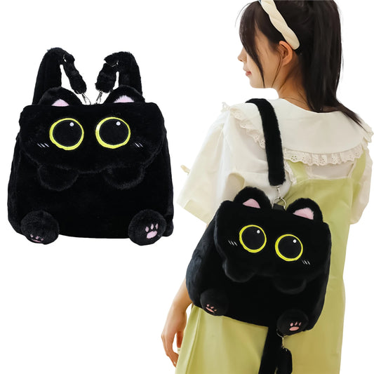 Black Cat Plush Backpack for Girls Cute Kitten Design Large Capacity Lightweight School Bag for Students Travel Daily Use Peaceful Pleasures Health and Wellness
