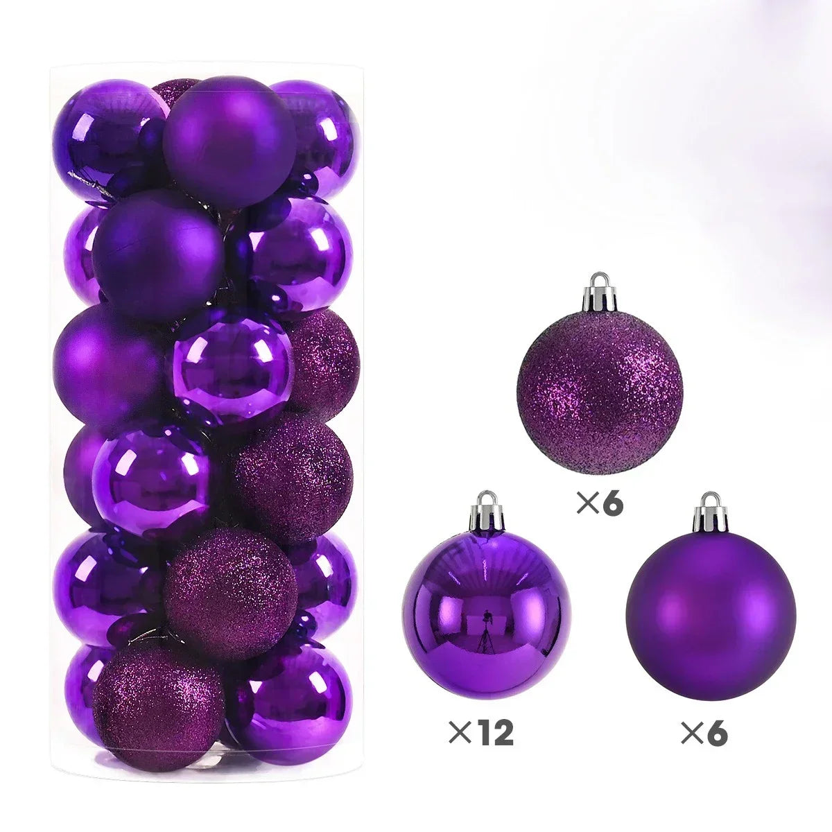 24Pcs 3/4/6CM Christmas Balls Big Ball Christmas Tree Pendant Ornaments for Party Decor 2025 New Year Navidad Gifts Accessory Peaceful Pleasures Health and Wellness Purple 6CM