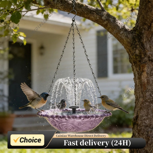 Solar Fountain Hanging Bird Bath Wildlife Feeder Outdoor Hanging Bird Bath with Solar Fountain for Outdoors Garden Patio Decor Peaceful Pleasures Health and Wellness