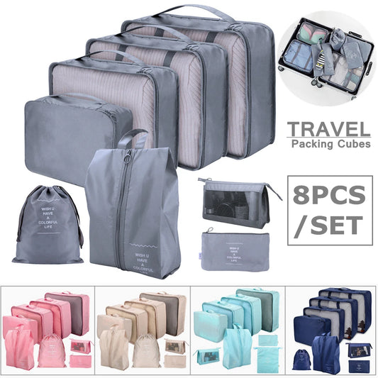 8Pcs/Set Travel Organizer Storage Bags Suitcase Packing Cubes Set Cases Portable Luggage Clothes Shoe Tidy Pouch Folding Bags Peaceful Pleasures Health and Wellness