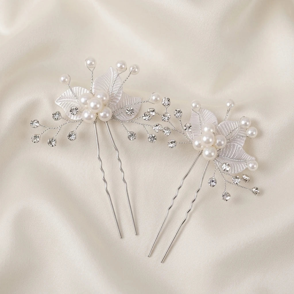 Bridal Pearl Rhinestone Flower Hairpin White Wedding Accessory Peaceful Pleasures Health and Wellness