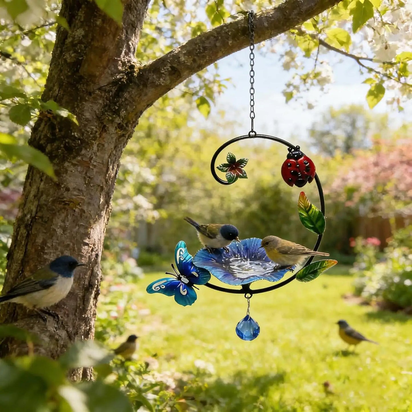 Heavy-Duty Metal Bird Bath with Hook | Outdoor Garden Decor