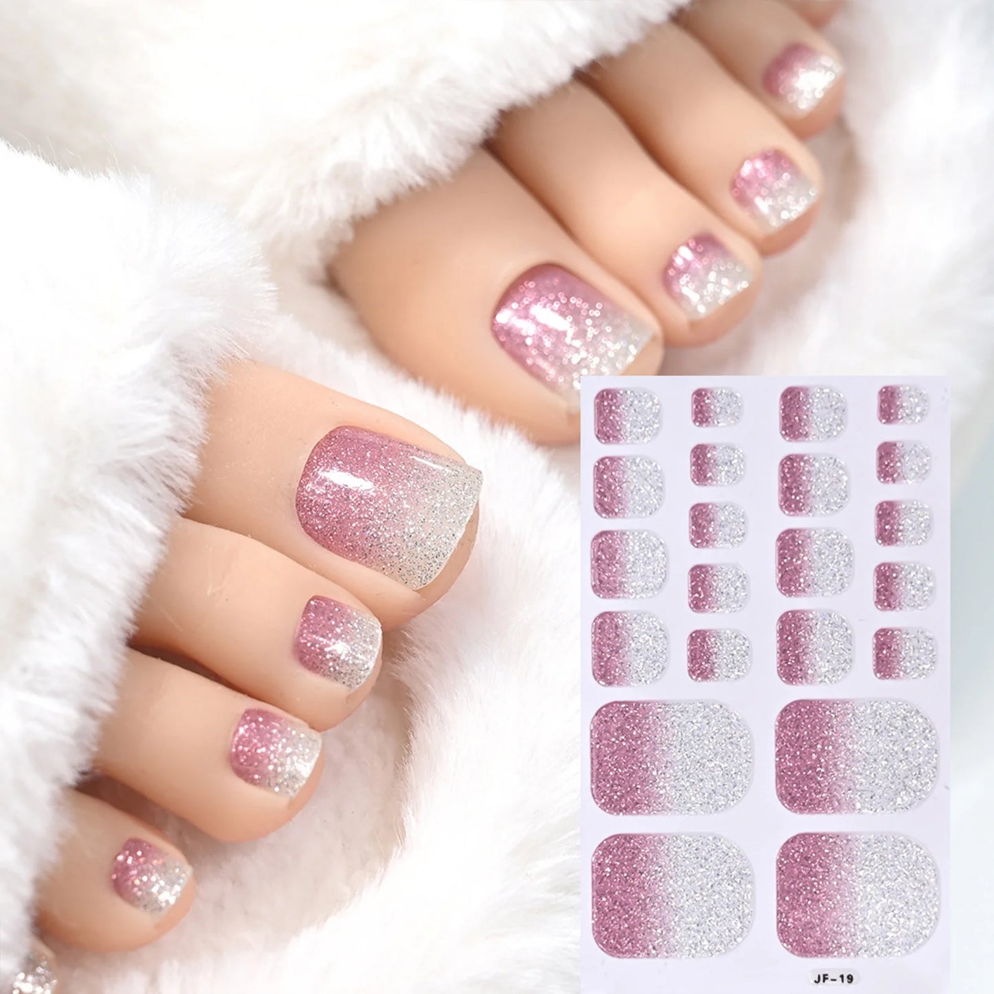 Gradient Glitter Toe Nail Stickers – Full Cover DIY Nail Art