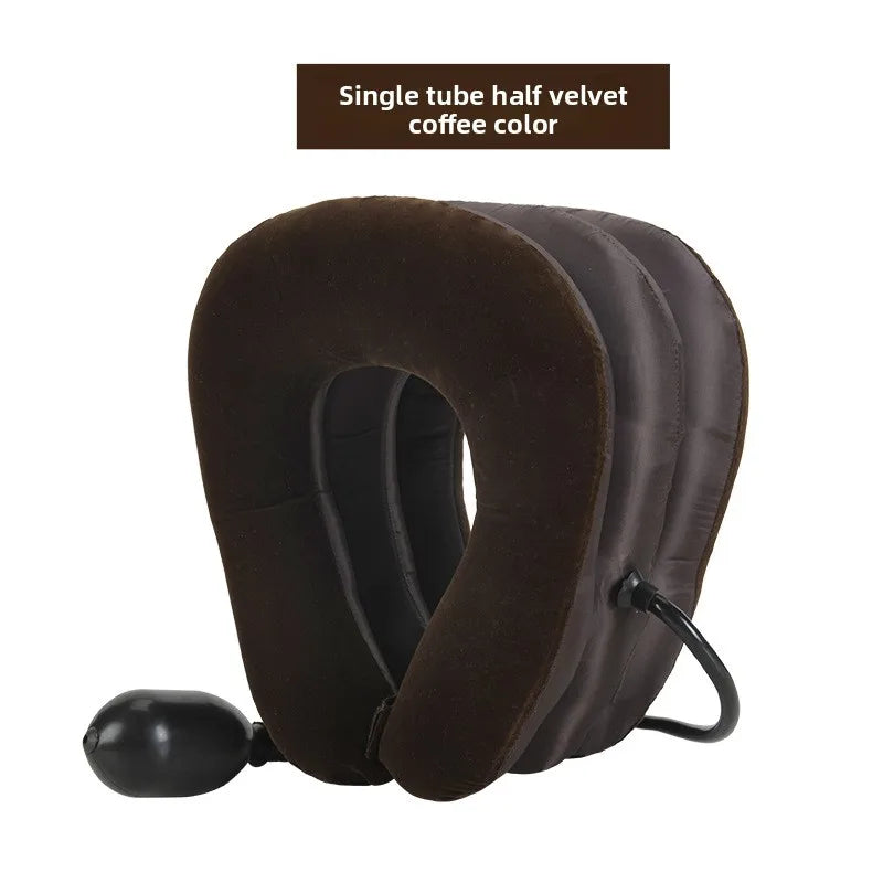 U Neck Pillow Air Inflatable Pillow Cervical Brace Neck Shoulder Pain Relax Support Massager Pillow Air Cushion Traction Soft Peaceful Pleasures Health and Wellness Brown