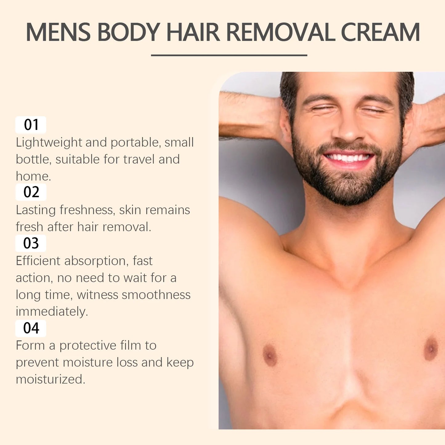 Men's Painless Hair Removal Cream with Scraper – Body & Chest