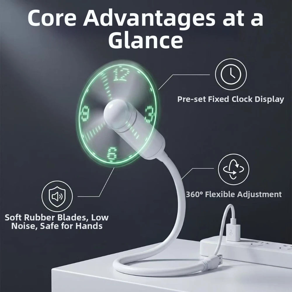 LED Flashing Text USB Mini Fan – Digital Display Desk Fan