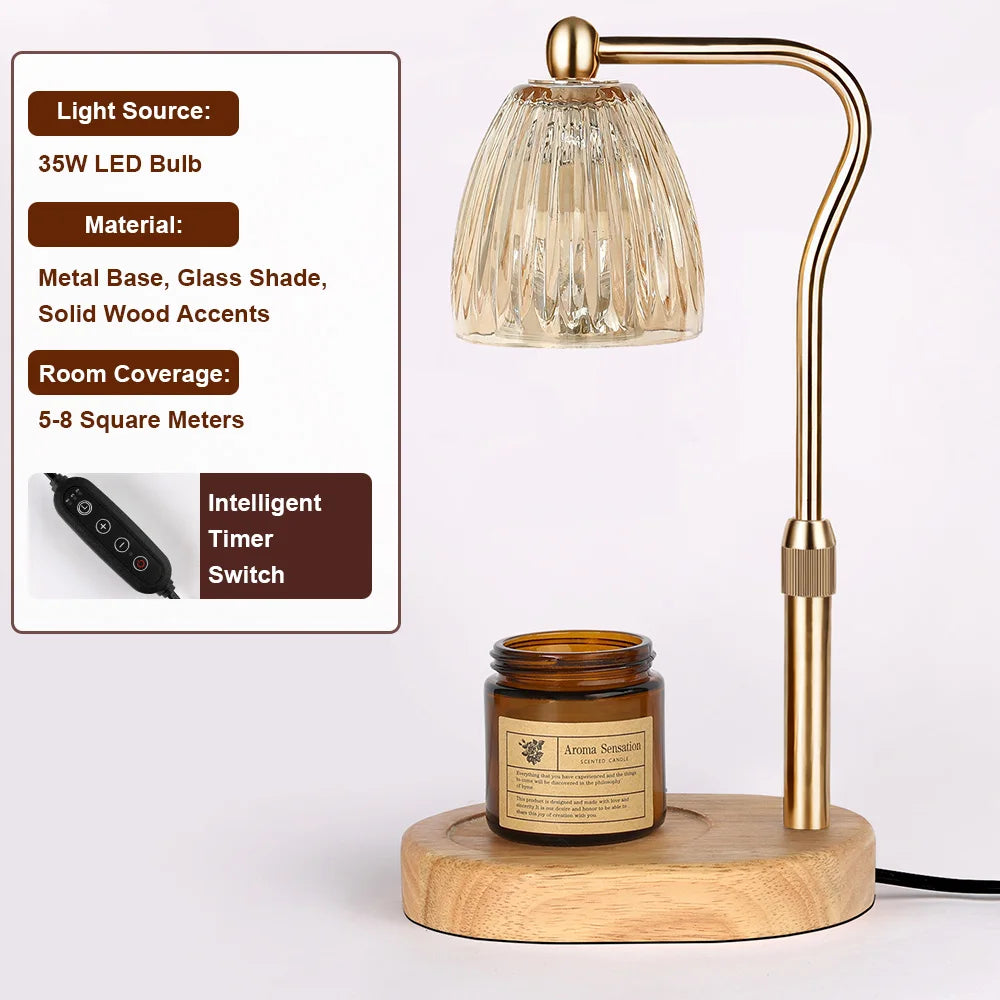 35W Dimmable Candle Warmer Lamp with Timer | Retro Wood & Glass