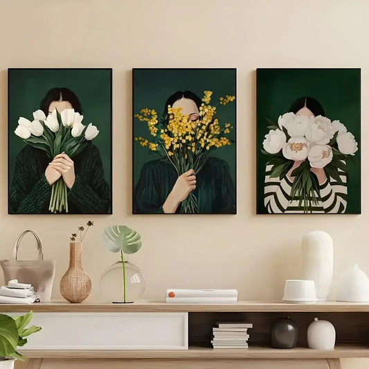 Green Abstract Flower Woman Canvas Print | Japandi Wall Art Canvas Wall Print Peaceful Pleasures Health and Wellness