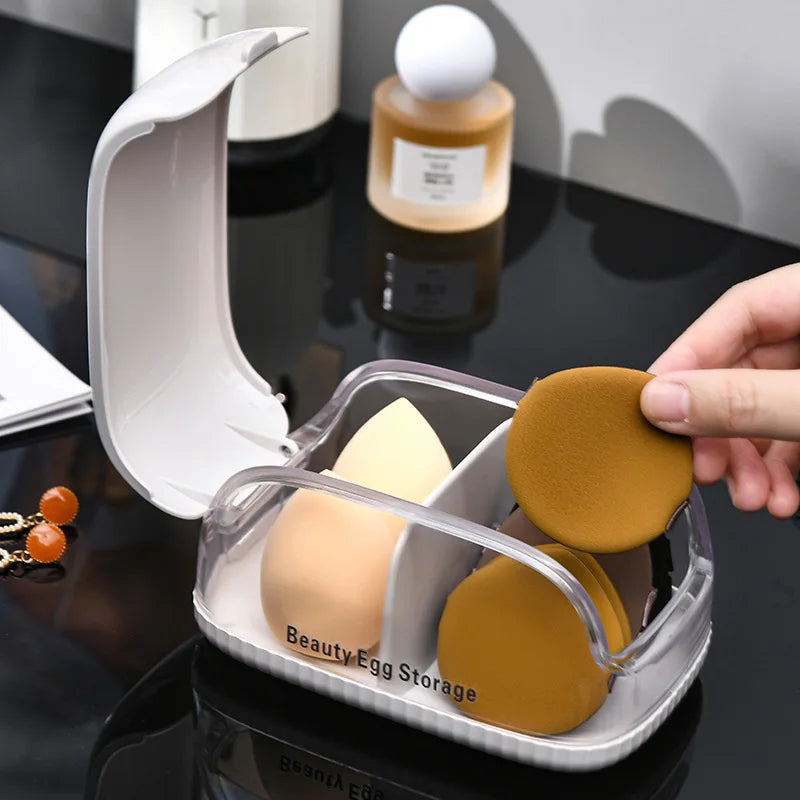 New Transparent Makeup Sponge Holder Dustproof Plastic Beauty Organizer Travel Home Cosmetic Storage Makeup Organizers with Lid Peaceful Pleasures Health and Wellness