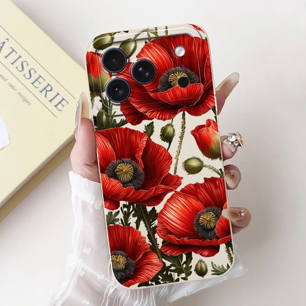 iPhone 17 Pro Silicone Case | Cute Kawaii Floral Painted Cover