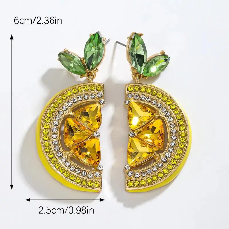 Rhinestone Lemon Dangle Earrings – Summer Beach Party Jewelry