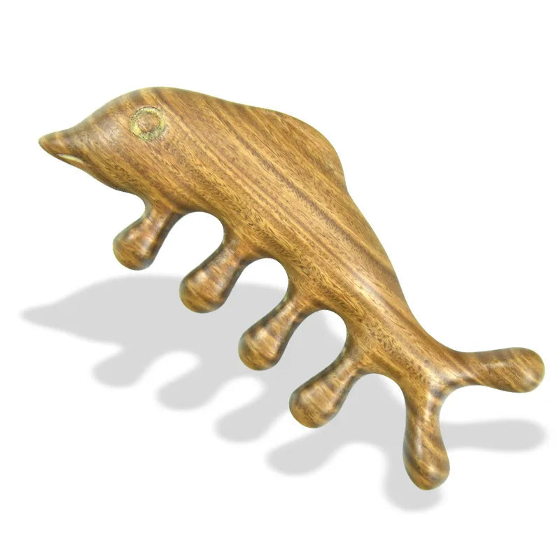 Green Sandalwood Wide Tooth Comb Head Meridian Massage Comb Acupuncture Therapy Blood Circulation Anti-static Smooth Hair Peaceful Pleasures Health and Wellness TYPE-5
