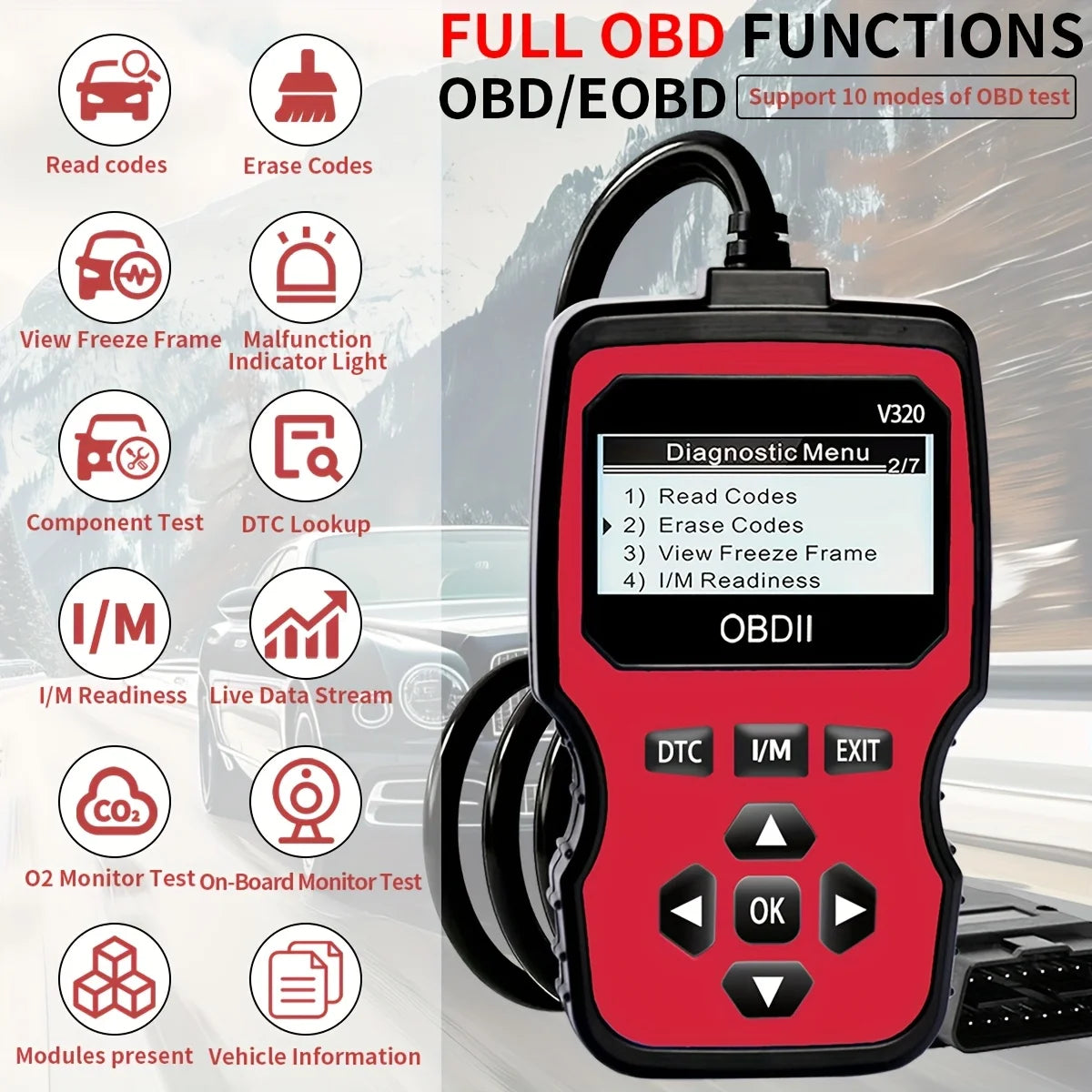 2025 New Obd2 Scanner - Handheld Car Diagnostic Tool, Supports Code Reading/Erasure, Real-Time Data Stream, Engine Light Check, Battery Test, Etc. - Red/Black Design, Suitable for Vehicle Diagnostics, Vehicle Diagnostic Tool, Peaceful Pleasures Health and Wellness