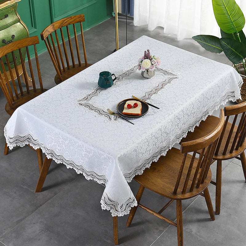 Battilo Luxury Embroidered Rectangular Tablecloth | White Wedding