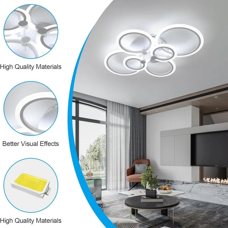 RUNTOIN 120W 7-Ring Dimmable LED Flush Mount Ceiling Light