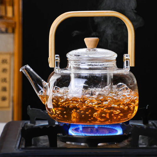 HMLOVE Boron Silicon Glass Teapot Chinese Tea Ceremony Transparent Peaceful Pleasures Health and Wellness