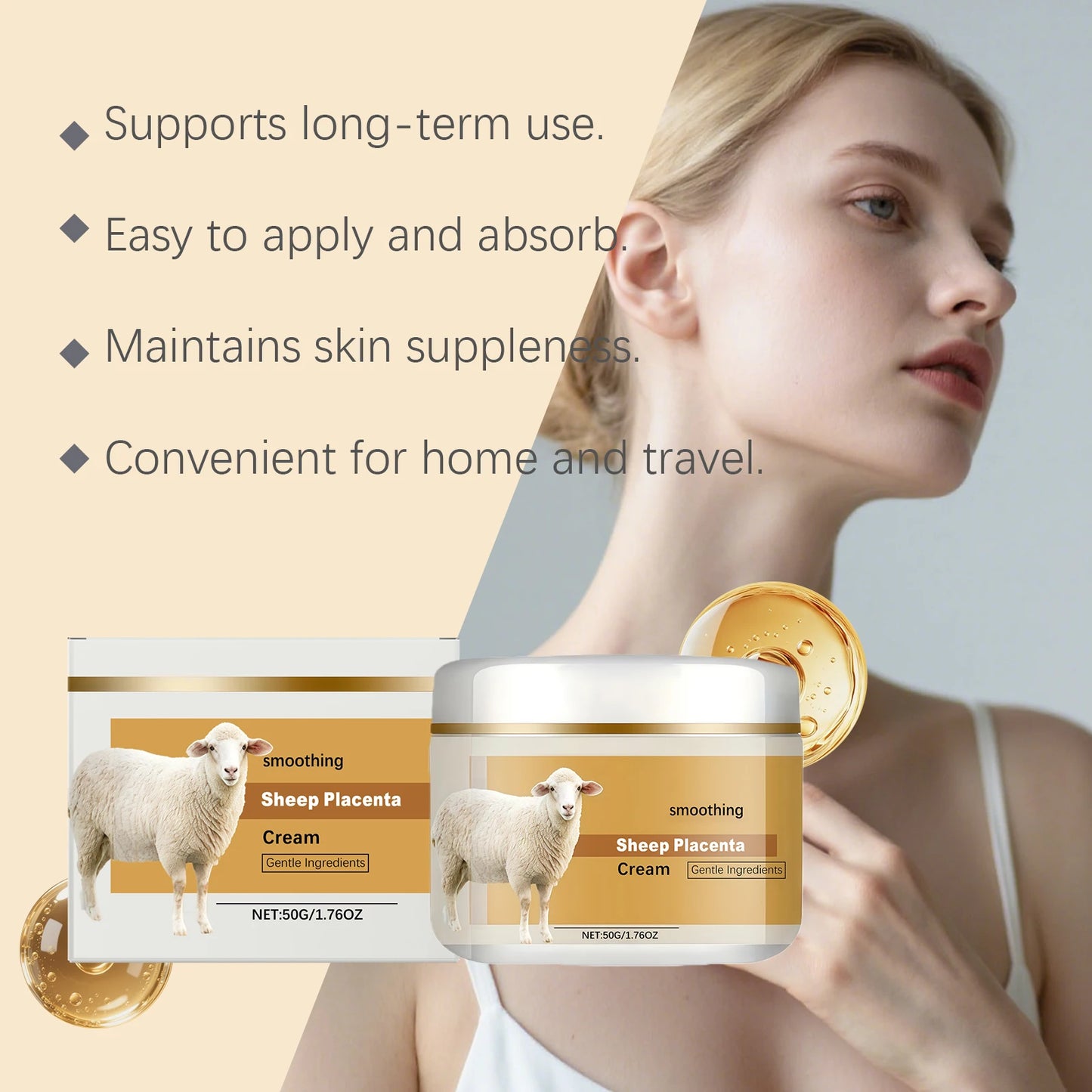 Hydrolyzed Sheep Placenta Cream Firming Lifting Anti-Aging Fade Fine Lines Nourishing Soothing Anti-Wrinkle Facial Cream Skincar Peaceful Pleasures Health and Wellness