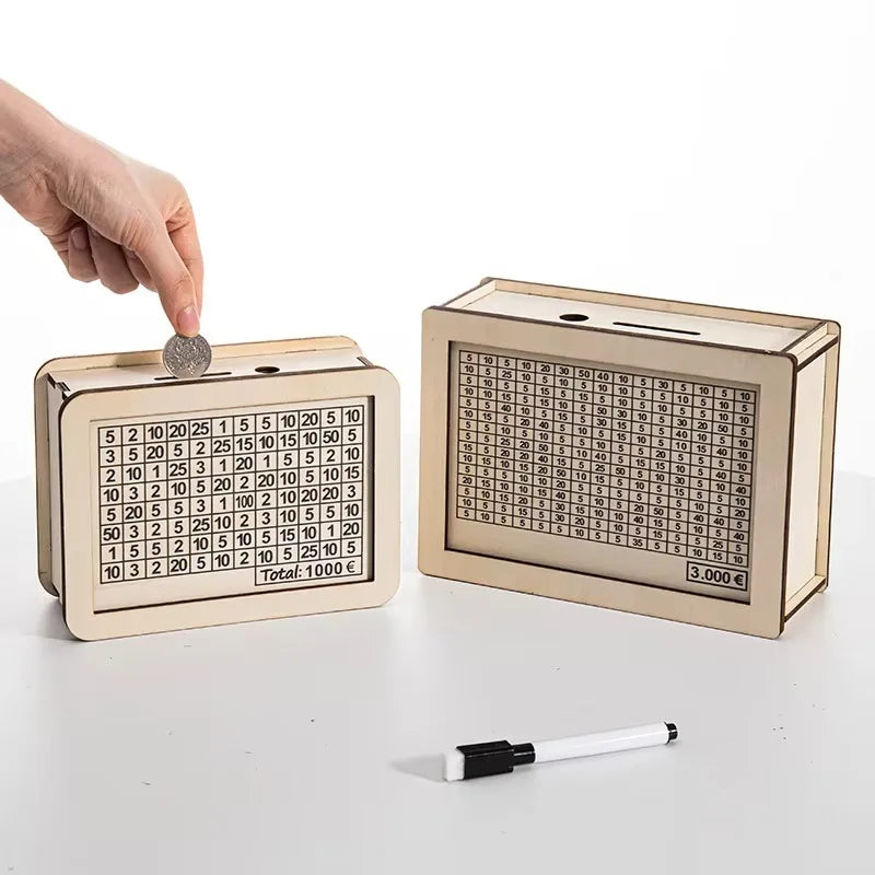 Wooden Money Savings Box – Kids Piggy Bank USD/Euro Style