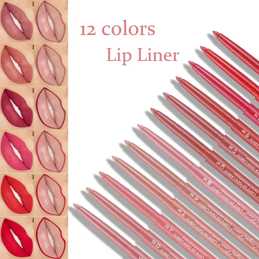 12-Color Waterproof Matte Lip Liner Pencil Set – Long-Lasting